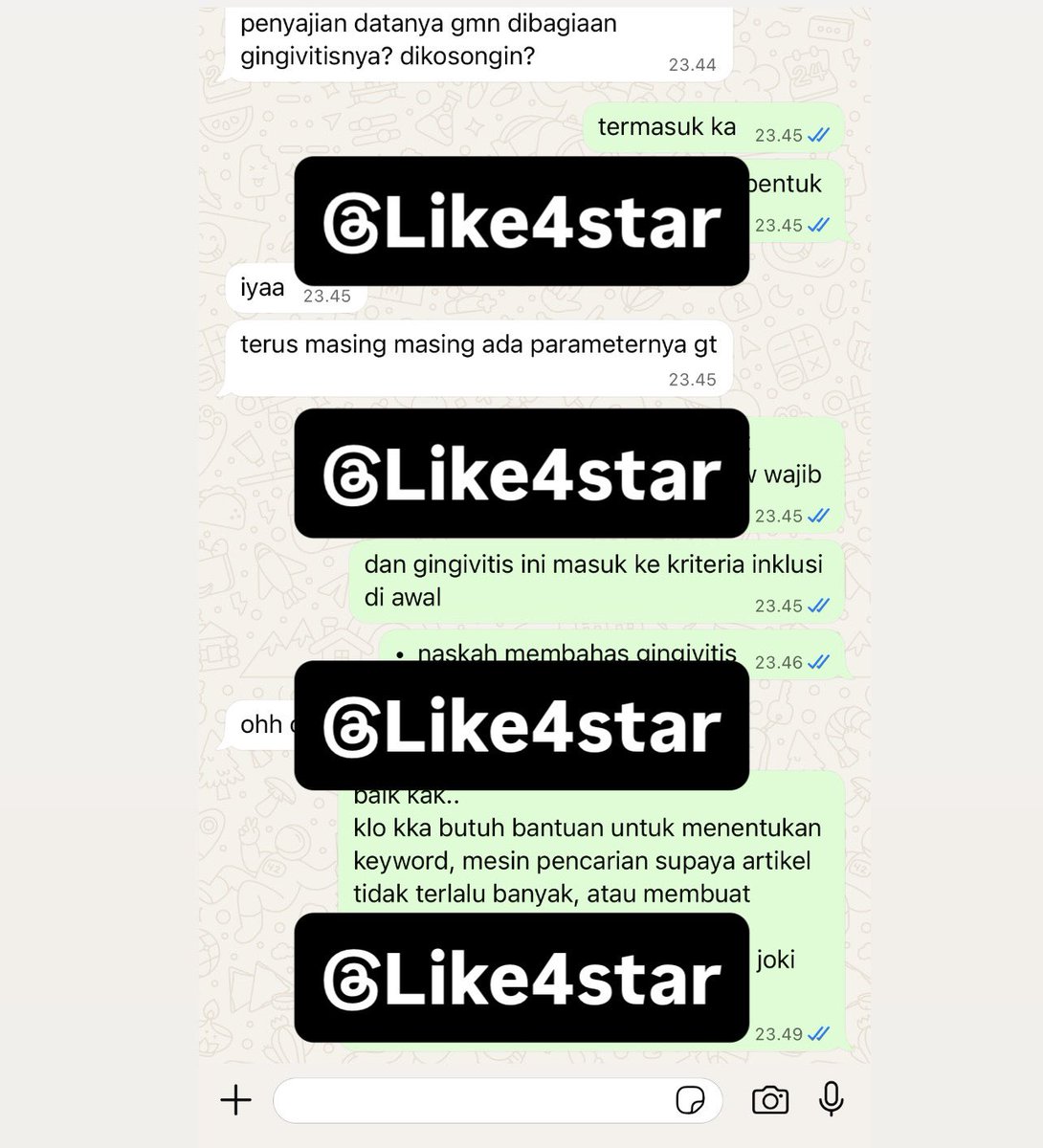 Like4star's tweet photo. Joki mencari jurnal internasional / joki cari jurnal bereputasi / joki jurnal murah / joki cari jurnal / joki jurnal SINTA / joki jurnal SCOPUS

Joki konsultasi scoping review FKG. Thanks ka selalu repeat order joki di @Like4star ✅✅😍😍
#zonauang #jokitugas #jokijurnal https://t.co/KkY06wLjow