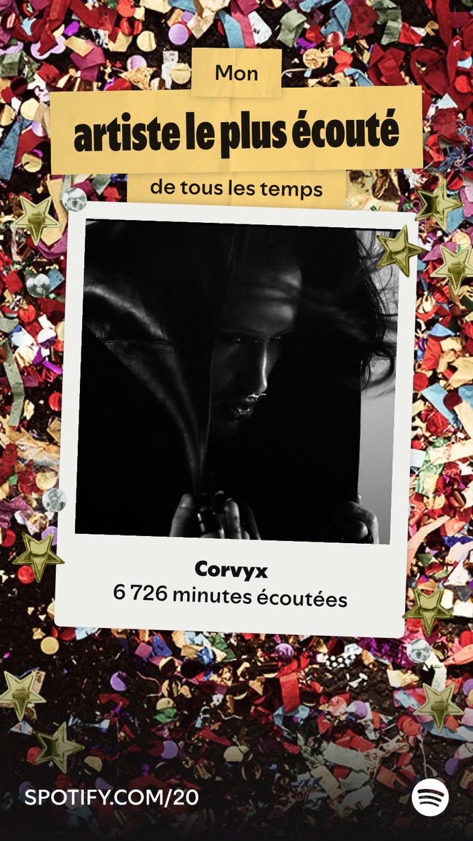 annie1035351's tweet photo. Corvyx est mon artiste le plus écouté de tous les temps sur Spotify, depuis le 15-09-29. Consulte le tien dans Notre fête, ton party!  https://t.co/AJWfIAgOU7 https://t.co/nxAkMlYjRI