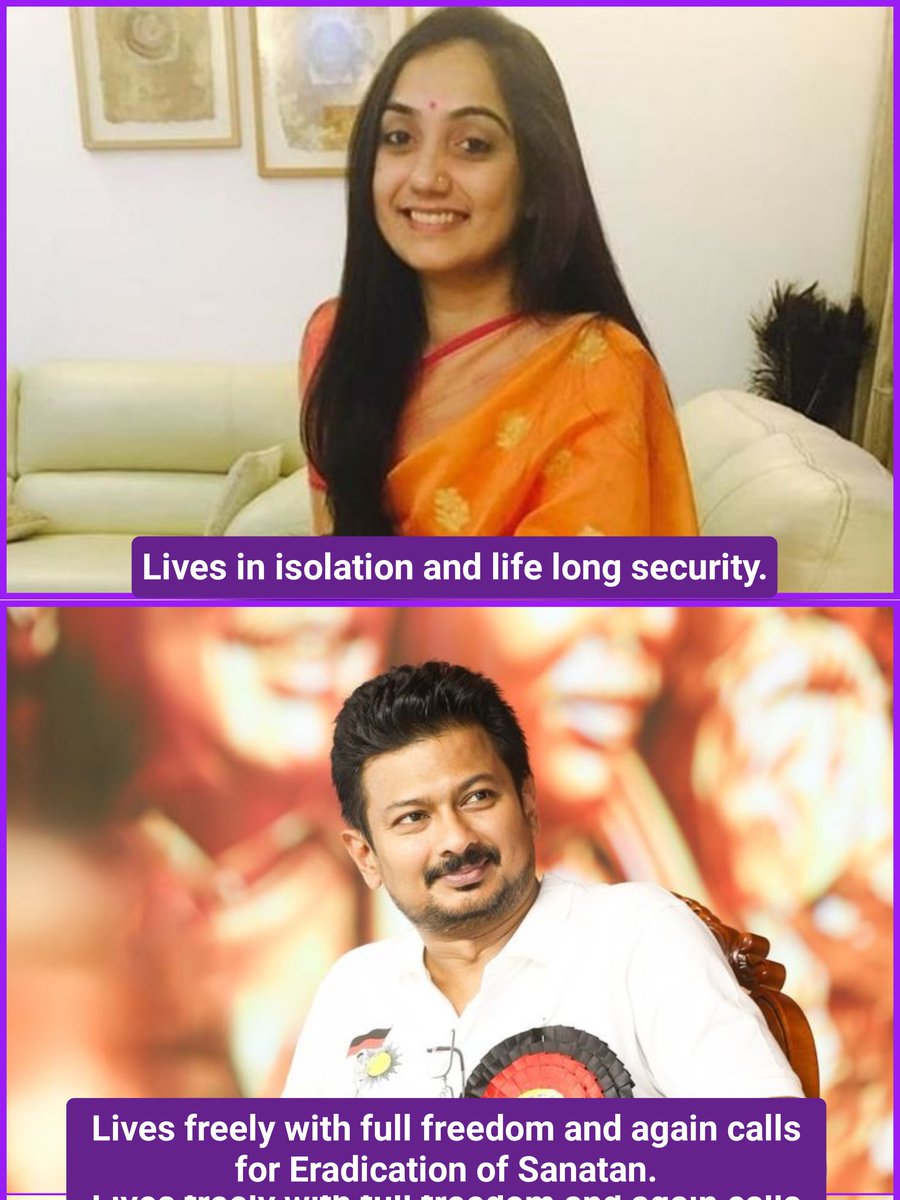 Nupur Sharma : Quoted Hadith. 21 FIRs lodged. Middle Eastern countries get livid, 6 Fatwas issued. Court castigates her for causing communal tension and having a loose tongue.

Udhaynidhi Stalin: Called for Eradication of Sanatan in 80% Hindu majority India.
He is issued interim