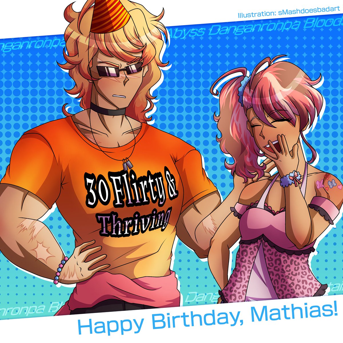 watchDRBA's tweet photo. Happy Birthday - Mathias Fisher

Much to his chagrin, Primrose's birthday gift for her older brother this year happened to consist of a t-shirt that... doesn't quite suit him, to say the least. He appreciates the sentiment regardless, though.

#drba #drbloodstainedabyss #drbatwt https://t.co/b1zyXX4Xhb