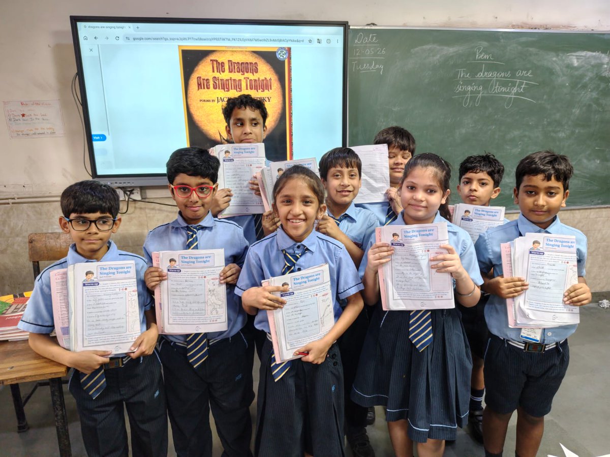 MODERN_NOIDA's tweet photo. The students of Class 4 enthusiastically participated in an engaging art-integrated speaking activity titled **“My Magical Dragon.”** During this creative activity, the young learners imagined and designed their own unique dragons and magical creatures with great excitement. https://t.co/DTrjRM2wN6
