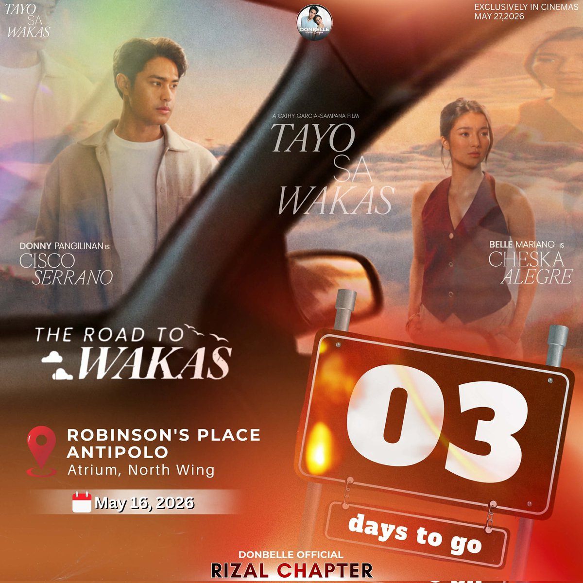 DonBelle_Rizal's tweet photo. The Road to Wakas goes to Rizal!!! 🥹🤍

3 days to go before their kick-off tour here at Robinsons Place Antipolo (Atrium, North Wing)! 🤍 Rizaleños, mag-ingayyyy!! 

#DonnyPangilinan #BelleMariano
#DonBelle | #DONBELLEmpire
#TayoSaWakas https://t.co/RphshTkDHN