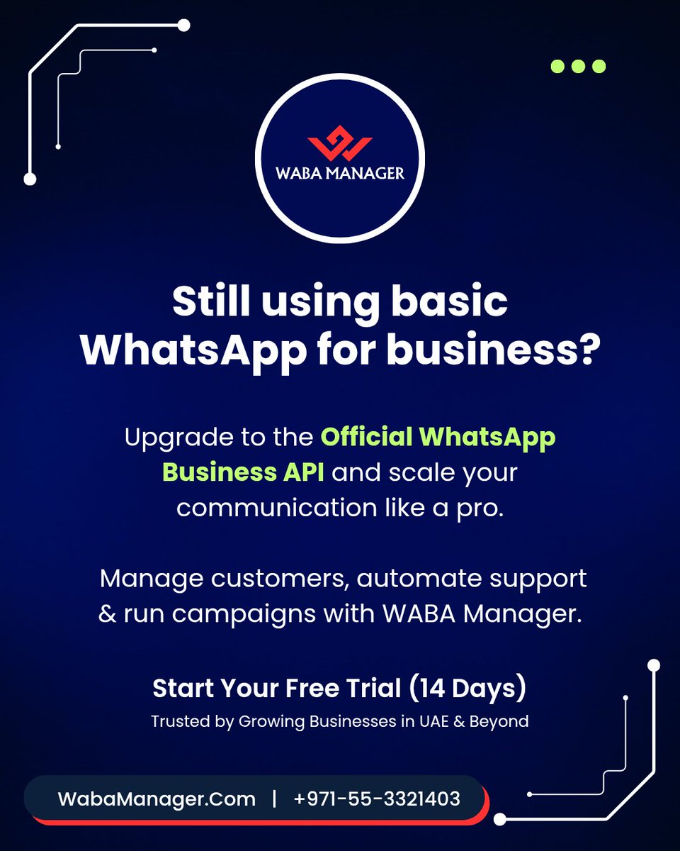 BusinessMindUAE's tweet photo. Upgrade to the Official WhatsApp Business API and scale your communication like a pro. 🚀 Manage customers, automate support &amp; run campaigns with WABA Manager

Trusted by Growing Businesses in UAE &amp; Beyond

https://t.co/xL0pBXBpTg, +971-55-3321403

#whatsapp #bulkwhatsapp https://t.co/eKfdehpaWN