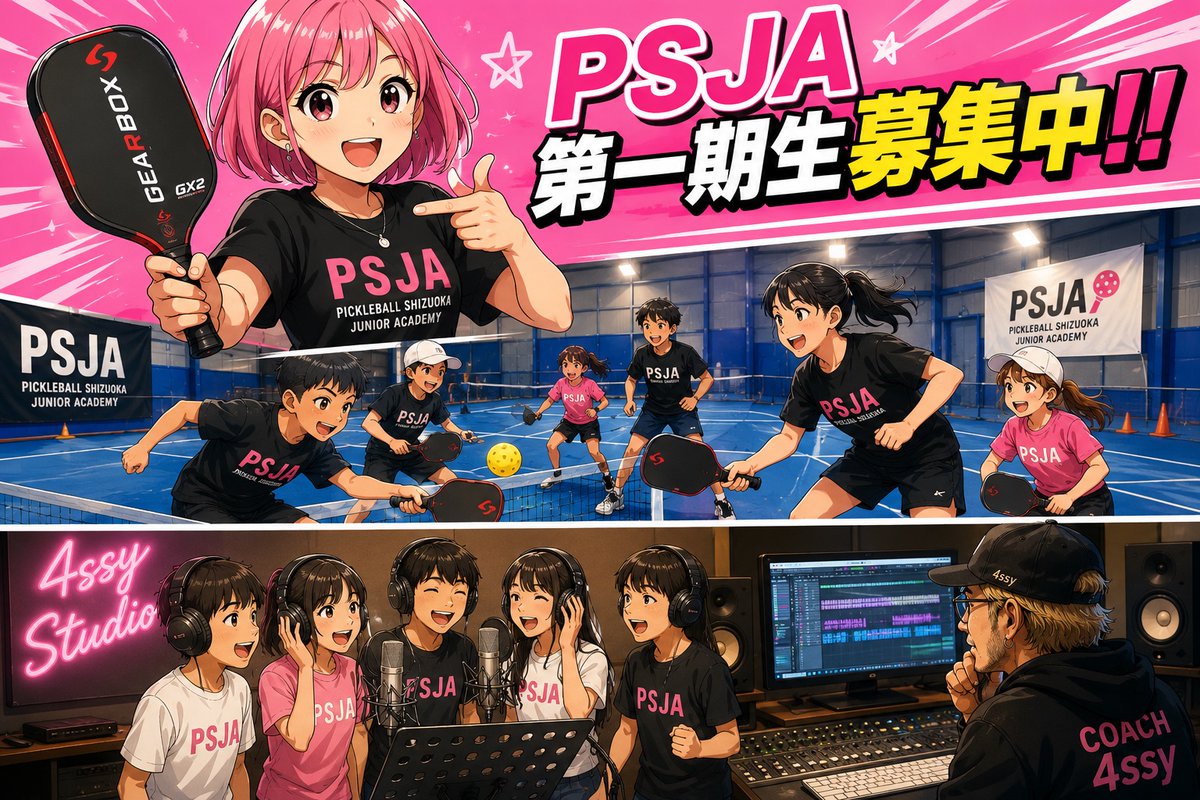 pjf_shizuoka's tweet photo. PSJA第一期生、募集中!
ピックルボールをやる!
歌も録る!
ビデオにも出る!
競技力 × 表現力 × 発信力
スポーツだけじゃ終わらない、新しいジュニアアカデミーを静岡から始めます。
県外参加・夏休み特別レッスンも相談OK!
ご質問はDMでお願いいたします。
#ピックルボール #PSJA #4ssy https://t.co/hD9s3XRy47