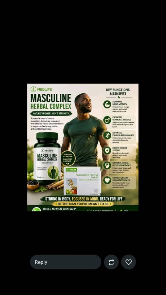 _NeoWunmi's tweet photo. Power your day naturally. Strength, stamina &amp; focus in one routine. 💪🌿
Strong body. Sharp mind. Real confidence starts within. 🔥
Wellness for men who want energy, focus, and balance every day. 🌱
DM me to get yours now+2348135070695 https://t.co/7lHkTtH2MB