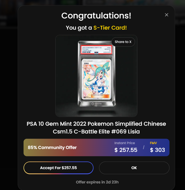 Lisia showed up clean on @renaissxyz PSA 10 simplified Chinese