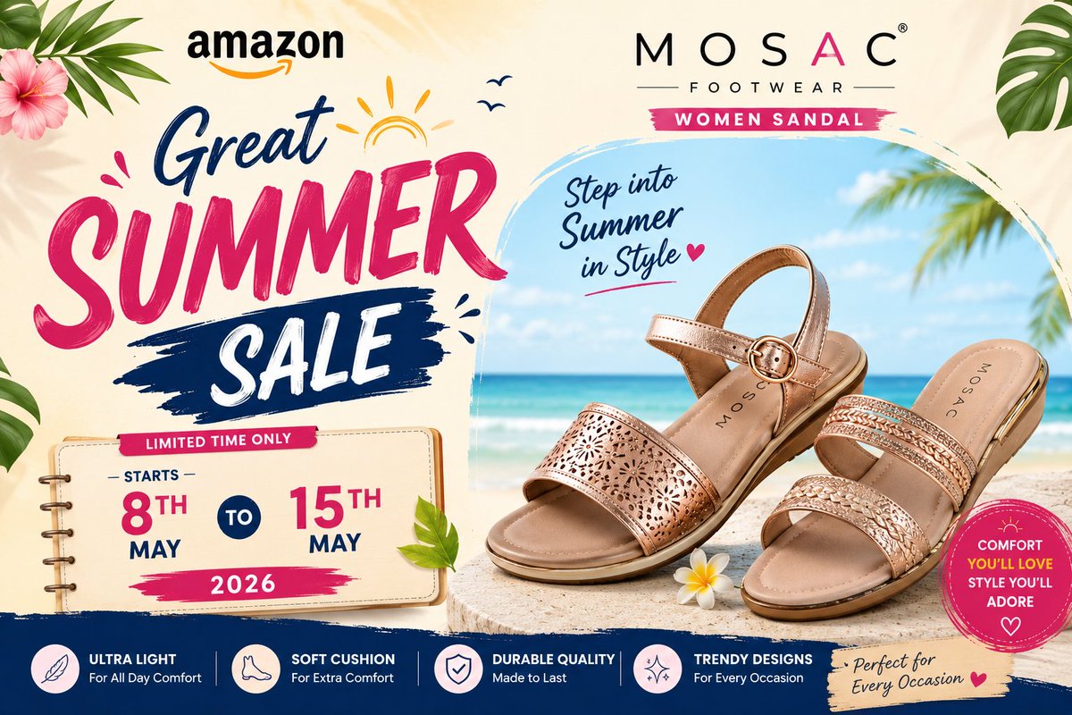 MosacF's tweet photo. Great Summer Sale on Amazon Flipkart Myntra Mosac Foootwear women sandal Starts 8th May to 15 May 2026 click on link:-https://t.co/MoJ6YvRpBq...
link2:-https://t.co/UHYiI7eDbq...
link3:-https://t.co/J6gAAHxhgP https://t.co/uVnr4Yqkgh