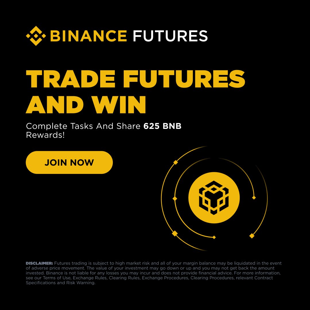 Trade Futures &amp; Win Rewards!

Complete tasks to win a share of 625 BNB rewards
Tasks available to returning, new, and active Futures traders.

⏳ Ends May 26th

Join now 👉 
binance.com/activity/chanc…
