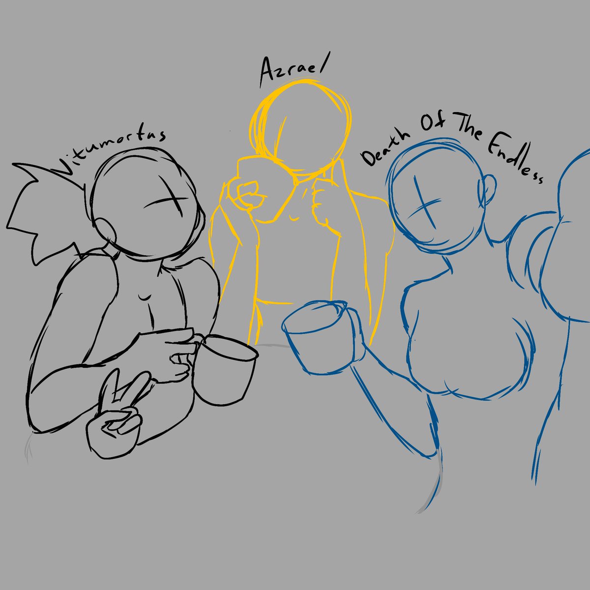 HSiren98's tweet photo. A Deathly Hangout x3
Characters:
- middle: Azrael (an existing fan character from the Hazbin Hotel Fandom)
- right: Death (From the comic, book (and netflix series), The Sandman)
- left: Vitumortus (my oc lol)
#Sandman #ocart #fanartㅤㅤㅤㅤ #myart https://t.co/dCsM3y4bQ6