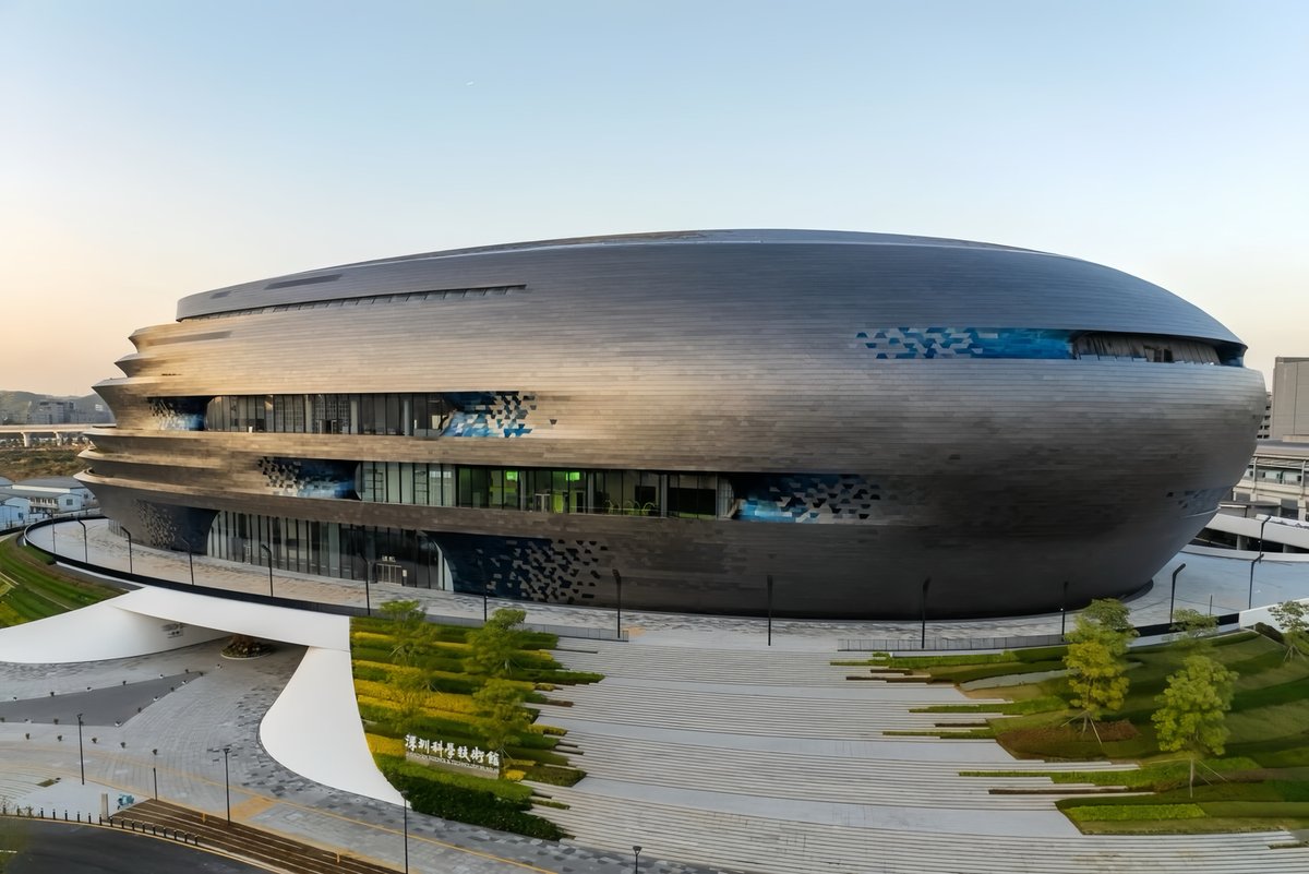 CSCECNEWS's tweet photo. Recently, the Shenzhen Science & Technology Museum, built by CSCEC, won the 2026 Prix Versailles and was named one of the world's seven most beautiful museums.
Located in Shenzhen, China, the museum spans 128,300 square meters. Its over 60,000-square-meter facade transforms with changing weather and light, creating striking visual effects.
With its sleek, futuristic design, the museum is often called "the spaceship" and is becoming a new landmark for science and culture in the city.
@PrixVersailles  @ShenzhenPages