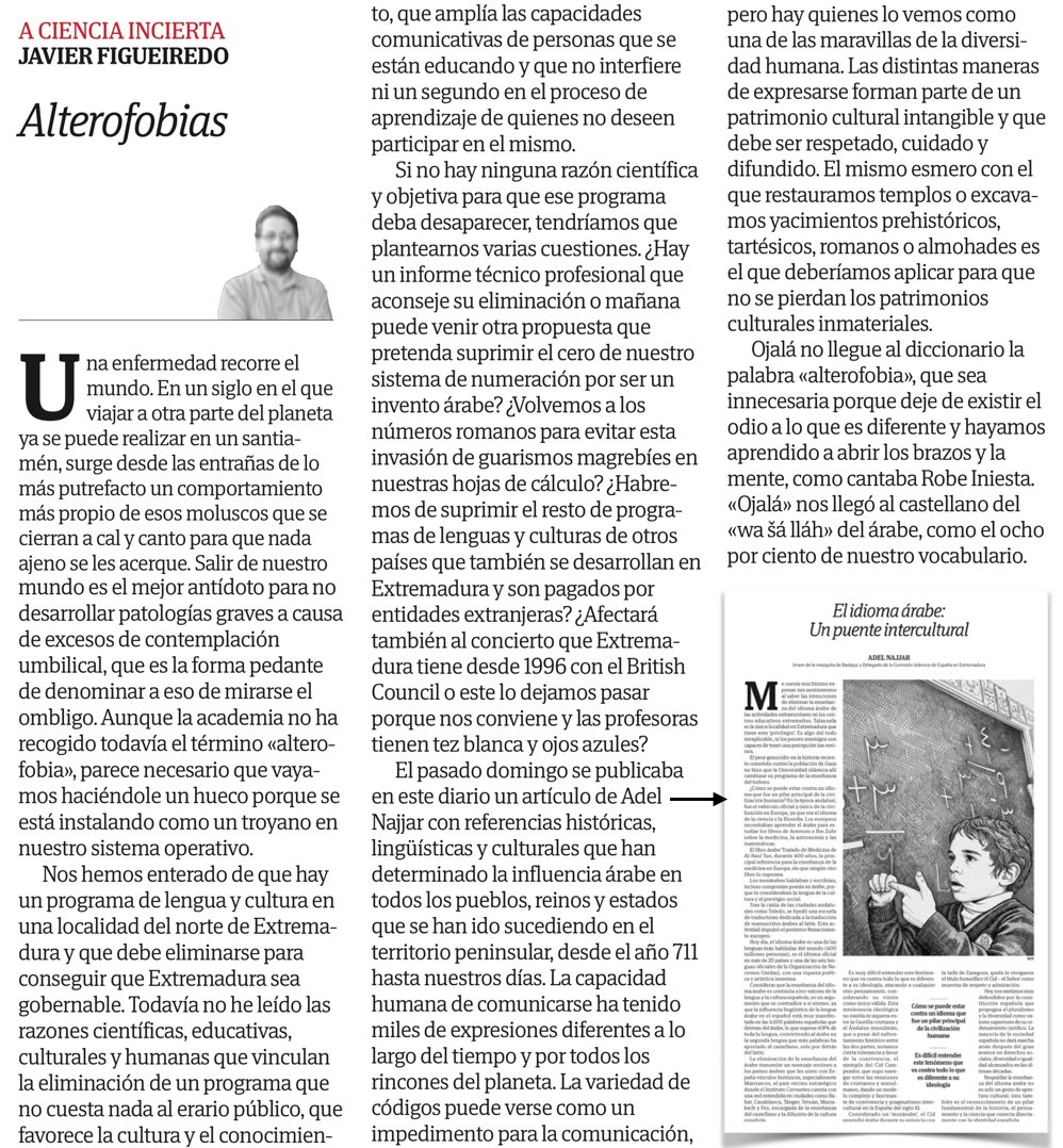 javierfc's tweet photo. Mi columna https://t.co/ftNY6wbxxk 
El odio a lo diferente puede llevar al delirio: ¿Suprimiremos el resto de programas de lenguas y culturas de otros países? ¿Quitarán el cero de nuestro sistema de numeración por ser algo que nos trajeron los árabes?👇🏼 https://t.co/me7VbMINGH https://t.co/FP9jiF4Dnw