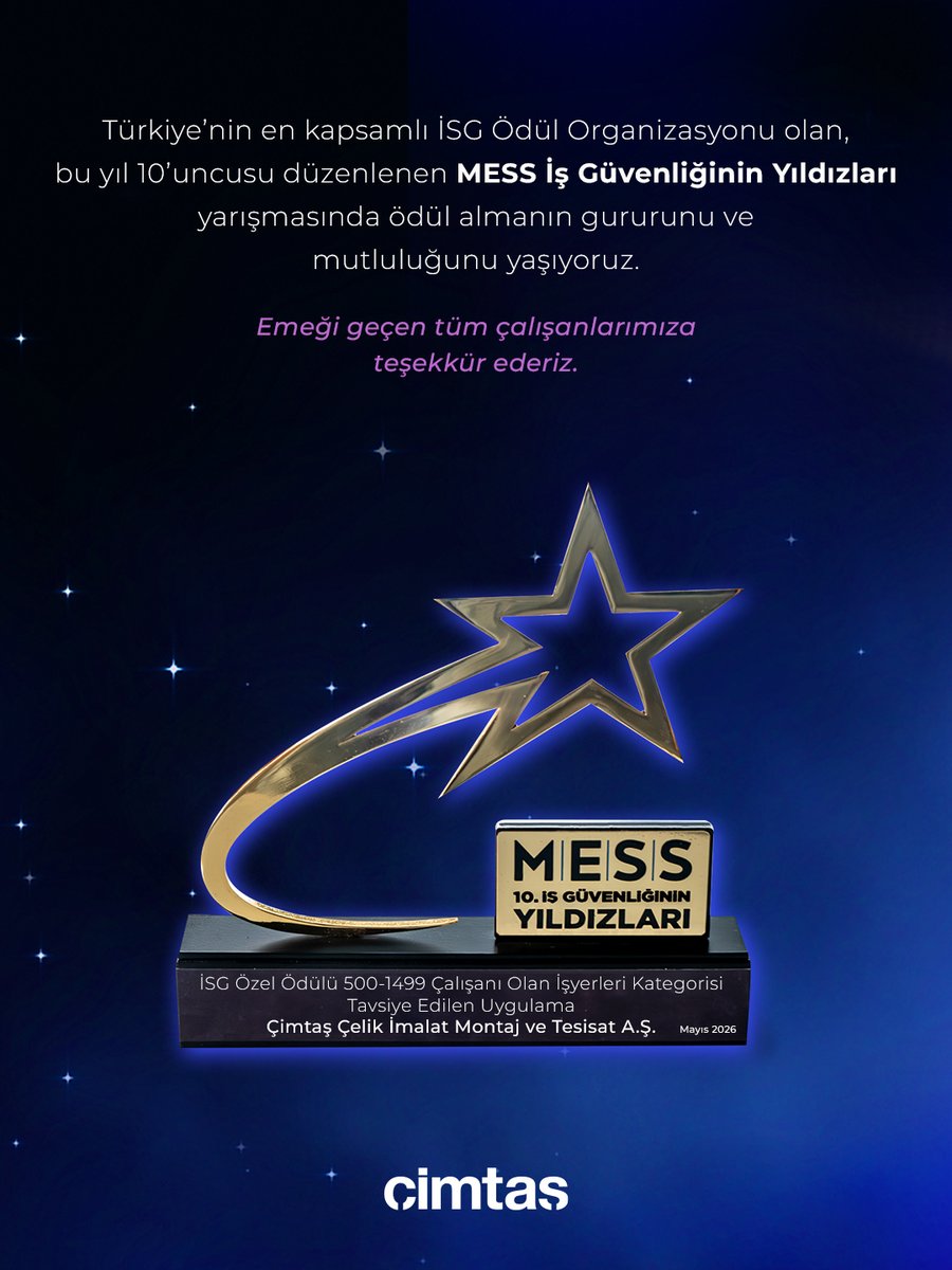 CimtasGroup's tweet photo. Türkiye'nin en kapsamlı İSG Ödül Organizasyonu olan, bu yıl 10'uncusu düzenlenen MESS İş Güvenliğinin Yıldızları yarışmasında ödül almanın gururunu ve mutluluğunu yaşıyoruz.

Emeği geçen tüm çalışanlarımıza teşekkür ederiz. https://t.co/96MMo0dcXZ