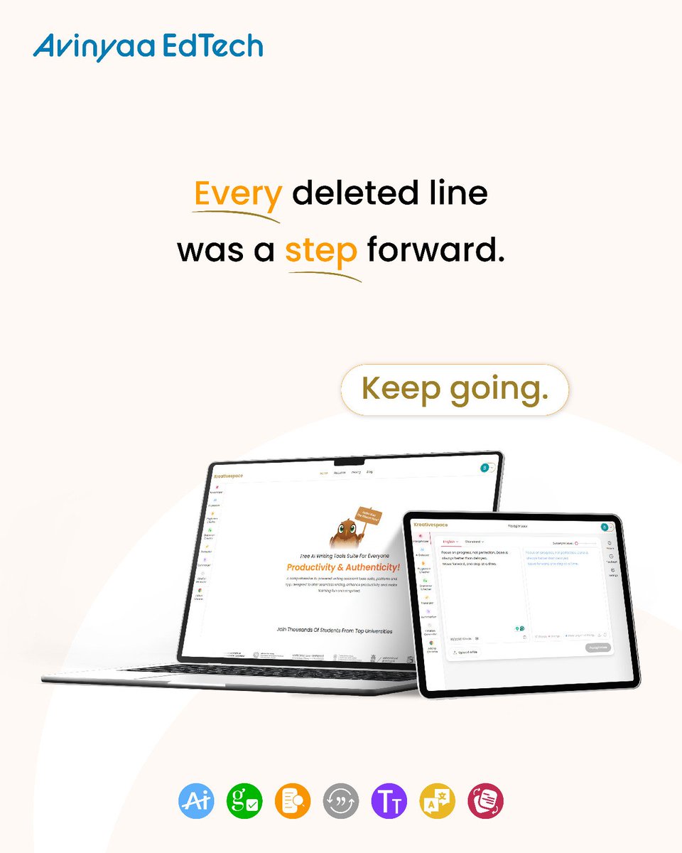AvinyaaEdtech's tweet photo. Not everything you write needs to stay but everything you write helps you improve.

#Kreativespace #writingtips #creators #mindset #progress https://t.co/ZJhD7KwCXE