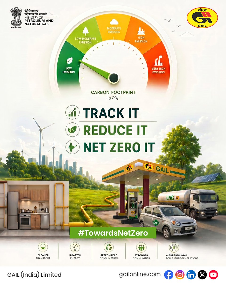 gailindia's tweet photo. Every step towards cleaner energy creates a better tomorrow. 

By tracking our carbon footprint, adopting smarter energy choices, and embracing cleaner fuels like CNG, LNG, and PNG, we move closer to a sustainable and net-zero future.

Together, let’s build a greener India powered by responsible energy consumption and cleaner mobility.

Track it. Reduce it. Net Zero it.

@HardeepSPuri 
@TheSureshGopi 
@neerajmittalias 
@PetroleumMin 
@CMD_GAIL