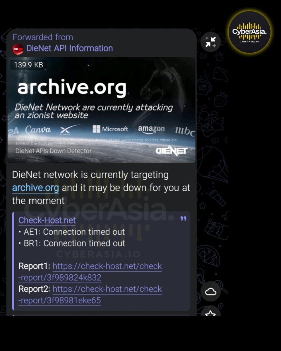 cyberasia_io's tweet photo. 🚨 USA Alert 🇺🇸
A hacking group identified as DieNet has reportedly launched a cyberattack targeting the renowned digital library https://t.co/BdmvcfkZLf (Internet Archive) from U.S
#CyberSecurity #DDoS #InternetArchive #archiveOrg #USA #HackerNews https://t.co/XjxQcmEV9j