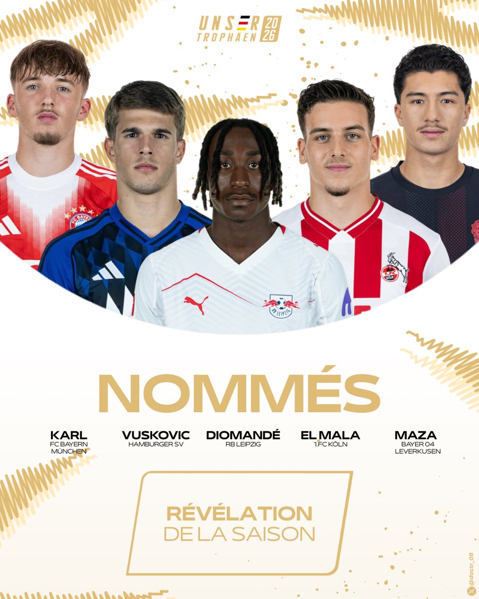 unserfussball's tweet photo. 🔥ILS FONT PARTIE DE LA NEW GÉNÉRATION 

Peu connu la saison dernière, ils se sont révélés cette saison pour nous enchanter de leur football chalouper !

Voici les nommés dans la catégorie « Révélation de l’année » #Bundesliga ⬇️ #UnserTrophaen https://t.co/PIiXohgMJE