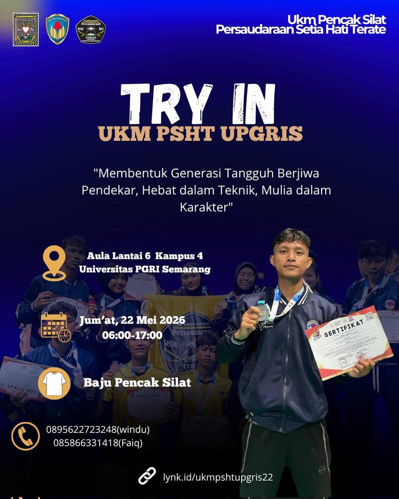 PSHT_Upgris's tweet photo. 🔥 TRY IN UKM PSHT UPGRIS 2026 🔥“Membentuk Generasi Tangguh Berjiwa Pendekar, Hebat dalam Teknik, Mulia dalam Karakter 🪷”

Bidang Humas dan Informasi Komunikasi Psht Upgris 2025/2026
___________________
UKM PSHT UPGRIS 2025/2026
___________________ https://t.co/PiX7qVQs9j