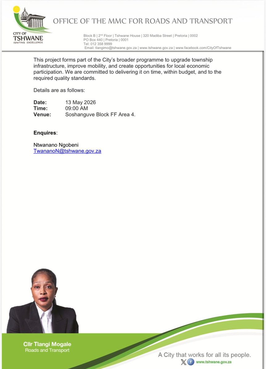 Tlangi Mogale: CoT MMC Roads&Transport🖤💚💛 🇿🇦 tweet media