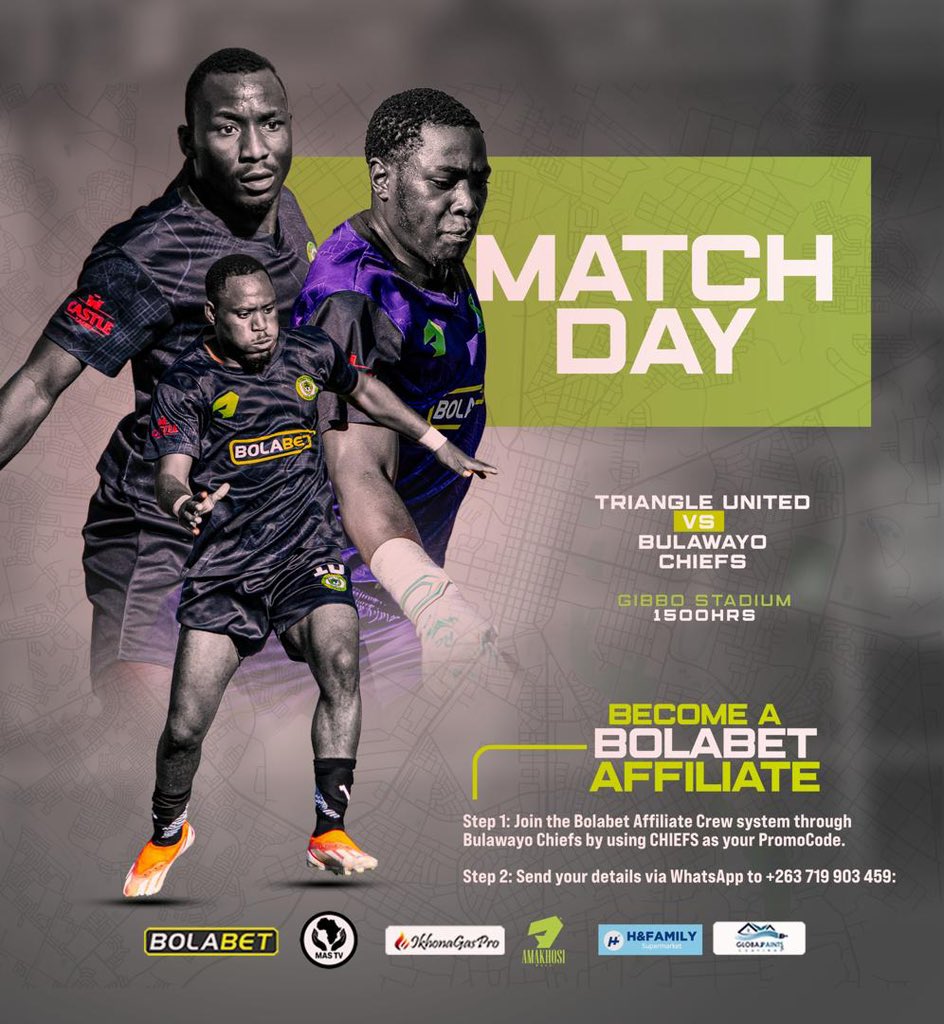 BulawayoChiefs's tweet photo. Good Morning, Itโs MatchDay 12 in Triangle๐ช
Kick Off 1500HRS
#bolabetninjas
#globalpaintsandcoatings
#ikhonagaspro
#handfamilysupermarket
#Mastv
#amakhosiwear https://t.co/eHWvPa215v