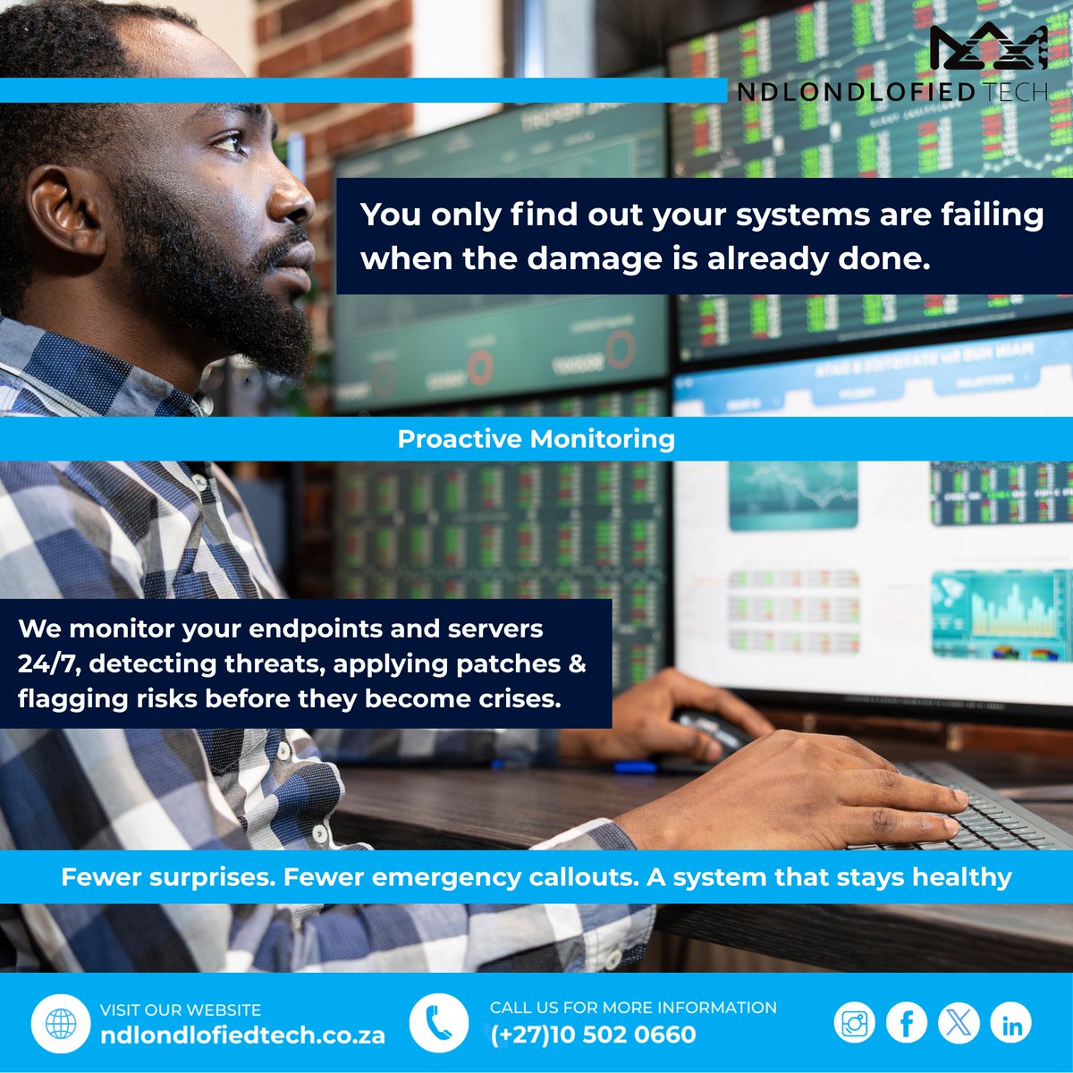 Ndlondlofiedtec's tweet photo. 🔍By the time you notice something is wrong, it's already too late.

We monitor your endpoints &amp; servers 24/7, detecting threats, applying patches &amp; flagging risks before they become a crisis.

#ProactiveMonitoring #CyberSecurity #ServerHealth #StayNdlondlofied #NdlondlofiedTech https://t.co/XFtiI9MDve