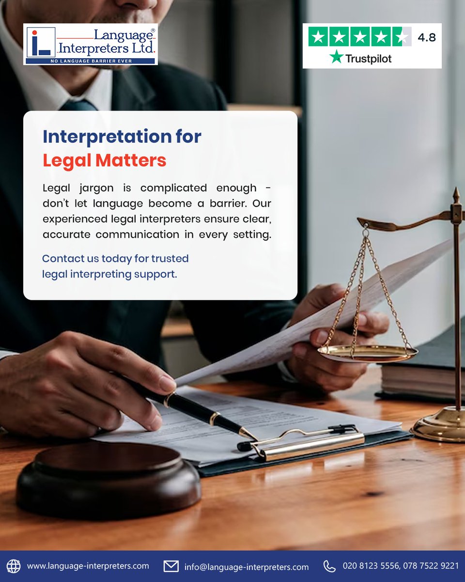 langinterltd's tweet photo. Legal matters demand clarity, precision, &amp; complete understanding.
At Language Interpreters Ltd, our experienced interpreters help bridge language gaps in legal settings, ensuring accurate communication when it matters most.
Contact us to discuss your interpretation requirements. https://t.co/jhEaqOcIXU