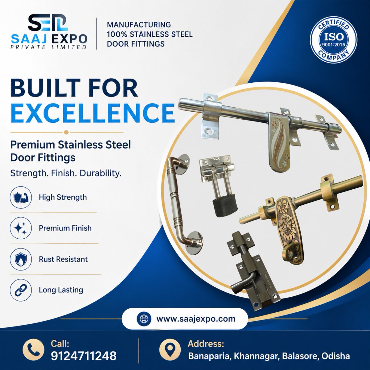 SaajUniversal's tweet photo. Details matter. Elevate your space with the strength and elegance of SAAJ EXPO premium stainless steel door fittings. Built for excellence, designed for durability. 🏠✨

#InteriorDesign #HomeHardware #SaajExpo #Architecture https://t.co/bacEd4n6wG