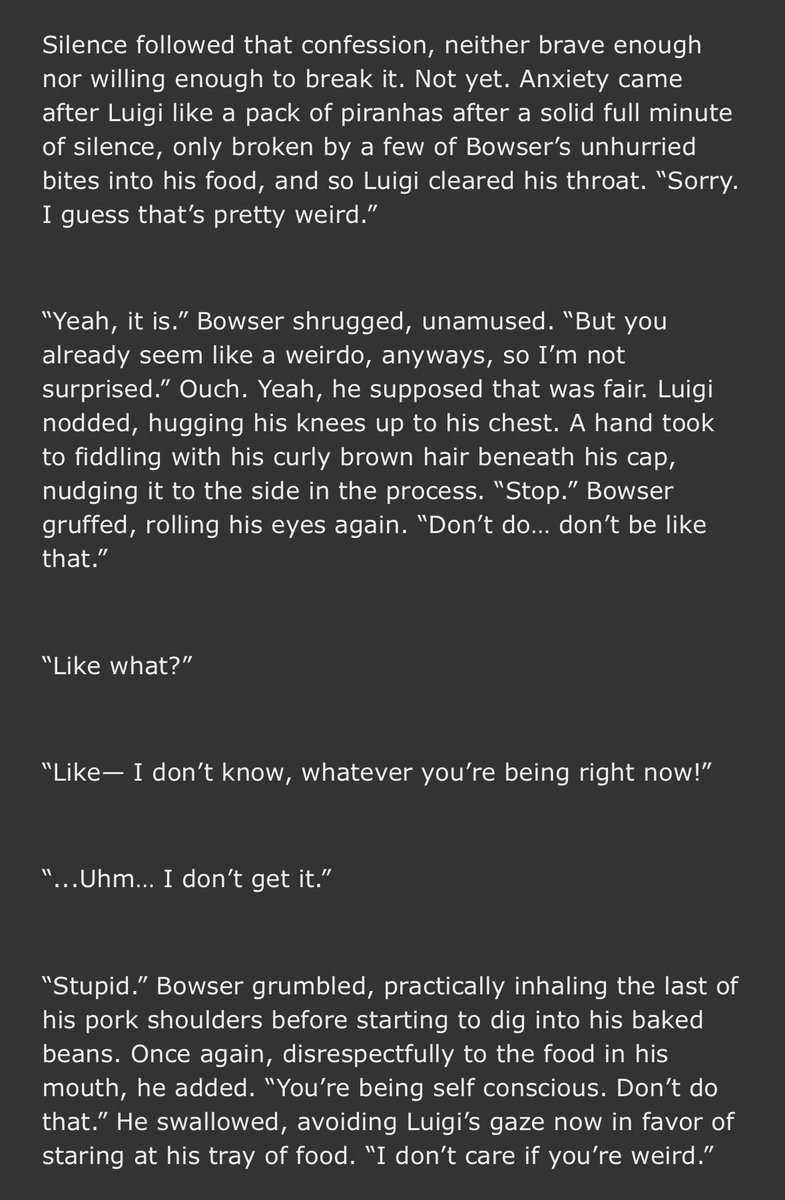 menaciingly's tweet photo. You can read the rest on AO3, titled “Yours Truly” by menaciingly!
https://t.co/9O9YMtpwow

#bowuigi #bowigi #bowser #luigi #supermariobros #mariobros #fanfiction #recommendation #bowserxluigi #writing #fanficrecommendation #fanficrecs https://t.co/nVpIyyyMCT