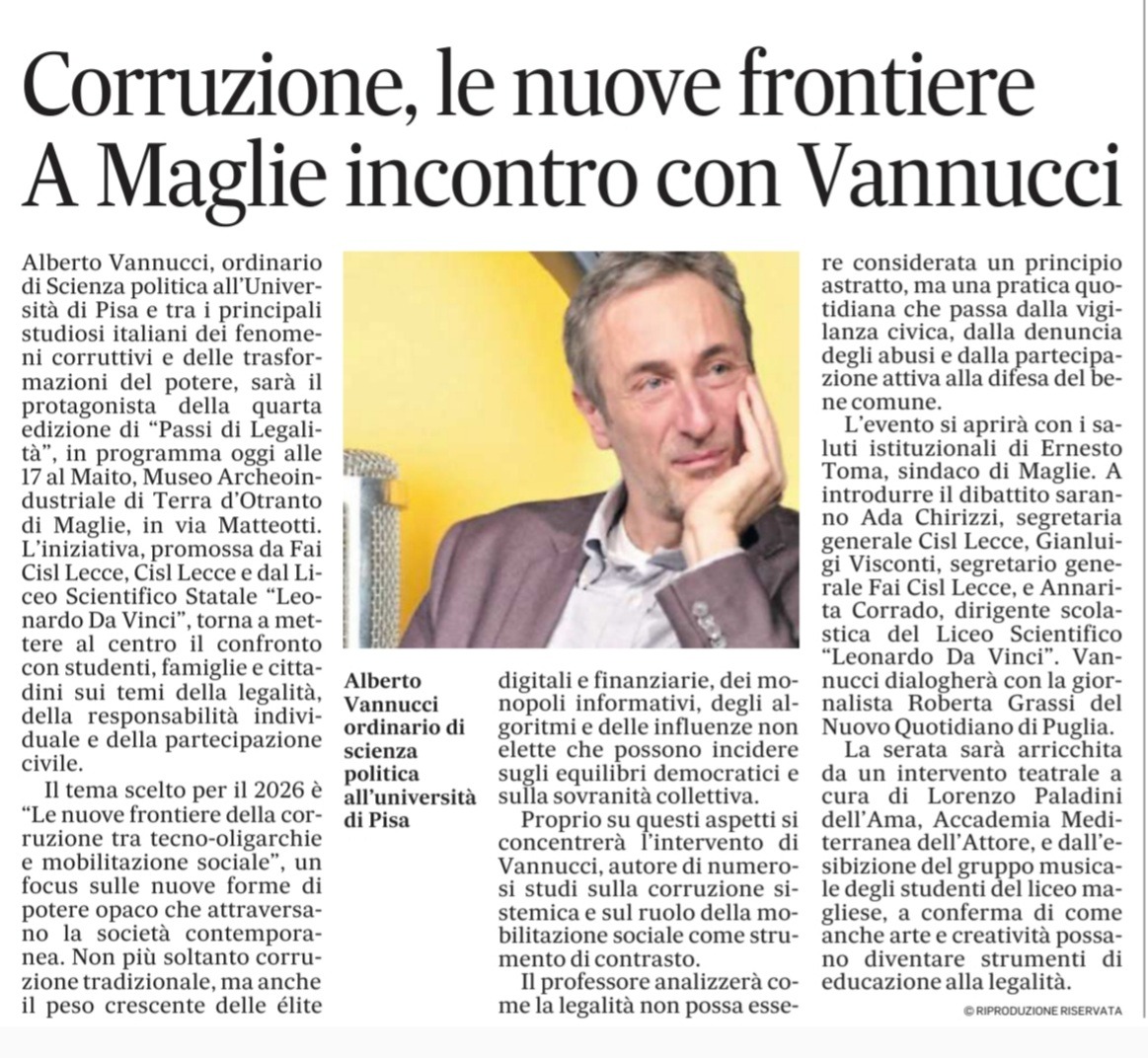 CislLecce's tweet photo. #13maggio Alle ore 17.00 di oggi presso il Museo Archeoindustriale di Maglie si terrà la 4^ edizione dell'iniziativa "Passi di legalità" . L'evento, promosso da #Cisl #Lecce @FaiLecce e Liceo Scientifico "L. Da Vinci" , vedrà al centro il dialogo con il prof.  Alberto Vannucci. https://t.co/JnlOKprBqo