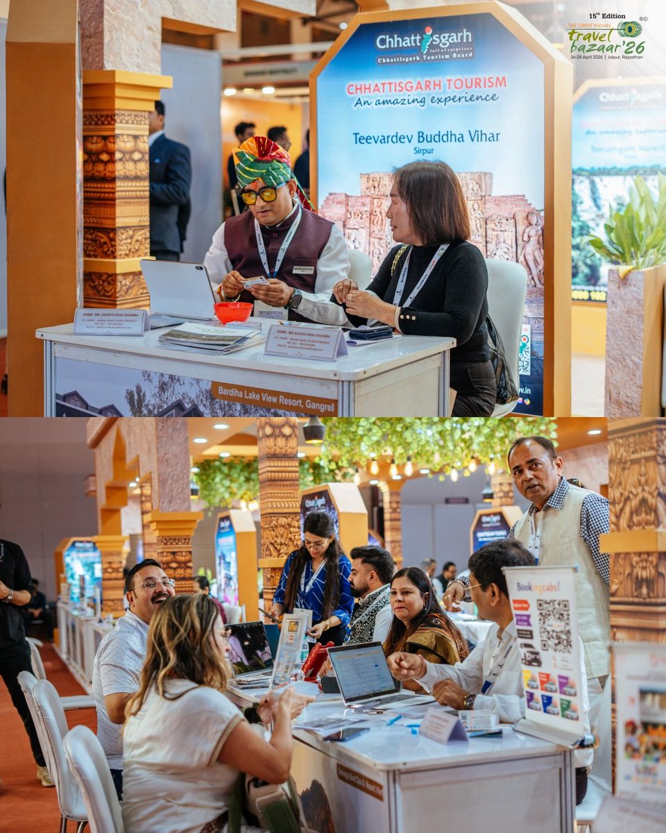 TheGITB's tweet photo. Chhattisgarh arrived at GITB 2026 with something most destinations can no longer offer: genuine discovery.

Tribal heritage, untouched landscapes and emerging circuits caught the attention of global buyers ready to go beyond the familiar. The surprises have only just begun.

@ficci_india
@GoChhattisgarh

#GITB2026 #ChhattisgarhTourism #FullOfSurprises #IncredibleIndia