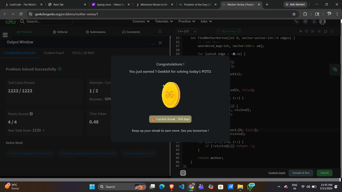 Jatin_lifo82's tweet photo. 🌟Day 497👨‍💻. 
Solve @geeksforgeeks || @LeetCode 
POTD Cpp⚡
Question LC. 1674. Minimum Moves to Make Array Complementary Medium✅. 
Question GFG. Mother Vertex  Medium✅. 
#geeksforgeeks #leetcode #DSA #POTD 
@LeetCode @geeksforgeeks #CPP25 #CodingChallenge https://t.co/4atKXJ8RyR