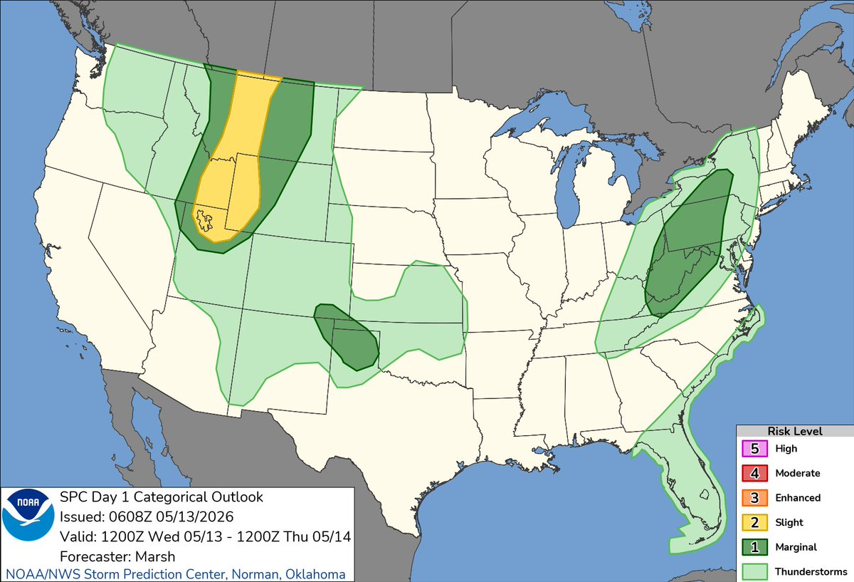 1:10am CDT #SPC Day1 Outlook Slight Risk: from northern Utah northward ...