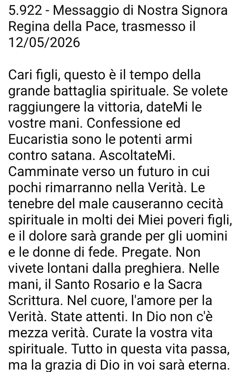 antonaccigabria's tweet photo. URGENTISSIMO MESSAGGIO DELLA MADONNA AL MONDO!!! (ASCOLTATELA) "ANGUERA" 12/05/2026 🙏🙏🙏 https://t.co/etklHxUpKQ