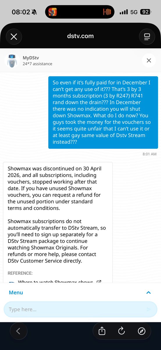 Vukajaaa's tweet photo. @MultiChoice it’s official !
I have 3 unused @ShowmaxOnline vouchers that were gifted to me in December. They where fully paid for and because of the sudden decision to kill of the streaming service I’m stuck with 9 months of Showmax  subscription that I can’t use or get a refund https://t.co/TjSZsWP3A6
