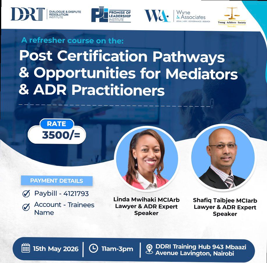 WyneLegal's tweet photo. The workshop is now HYBRID!
Join physically or online from anywhere.
💻 Online fee: Ksh 2,500
📜 Certificates issued to both virtual &amp; physical participants
⏳ Few slots remaining
📅 15th May 2026
⏰ 11am–3pm
Register: https://t.co/McxwdgHGDo
#ADR #Mediation #Mediator https://t.co/5mapTJnvbR