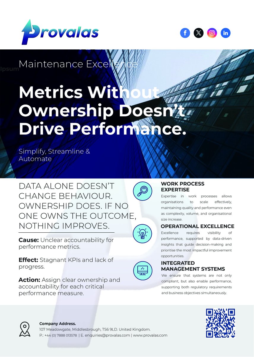 provalas's tweet photo. Metrics Without Ownership Don’t Drive Performance.

Data alone doesn’t change behaviour. Ownership does.

If no one owns the outcome, nothing improves.

#Accountability
#KPIs
#Leadership
#OperationalPerformance
#MaintenanceManagement https://t.co/pnSqIFrcnI