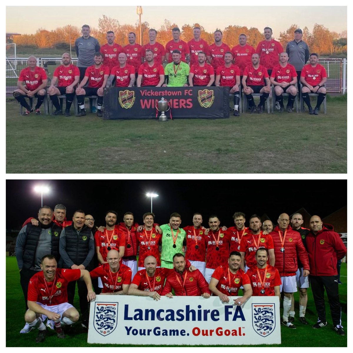 davevickerstown's tweet photo. Another season in at Vickerstown fc 21years running the club. These boys been top notch this season winning the League and reaching Lancashire vets cup final. Average age 40👨🏻‍🦽2/3 games a week and still win the League. Proud of everyone of them❤️🏆Top Bunch⚽️ https://t.co/Z1gzYvsTUw
