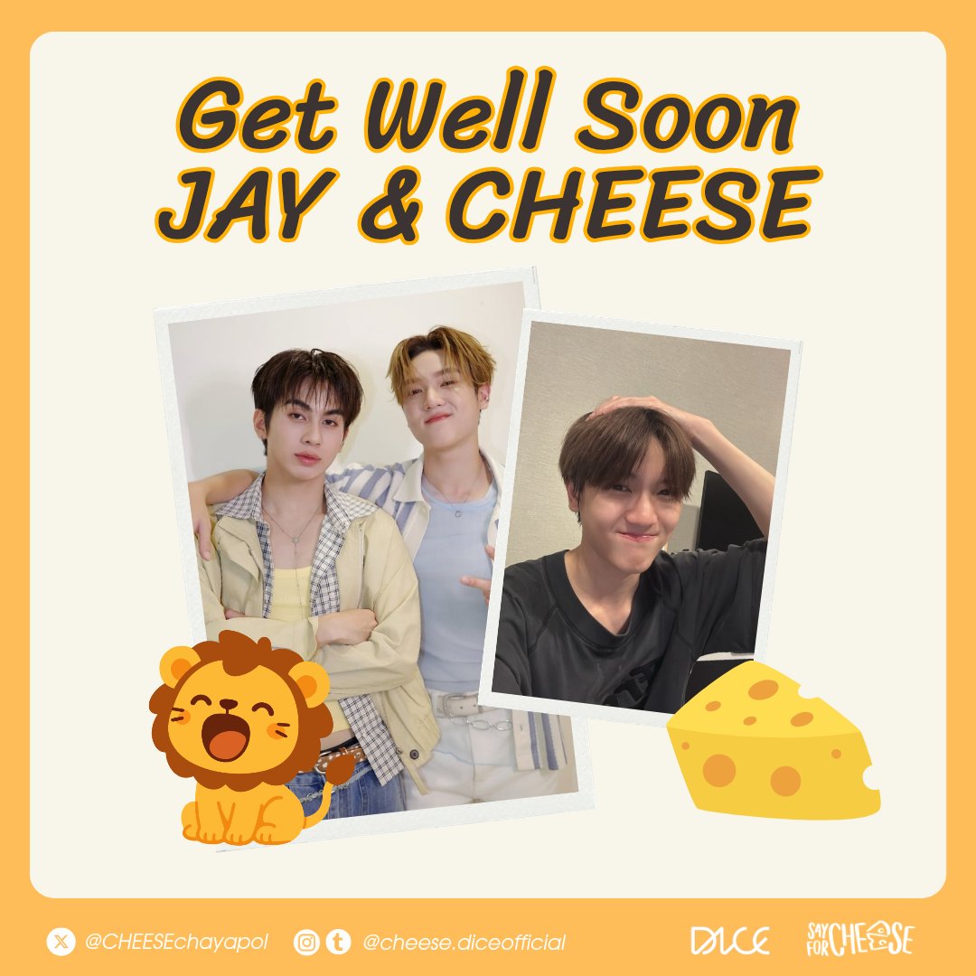 say4CHEESE's tweet photo. 🦁🧀 #JAYkansopon #CHEESEchayapol
𝑮𝒆𝒕 𝑾𝒆𝒍𝒍 𝑺𝒐𝒐𝒏 😷💬🫳
ทาง JAYtopia และ say4CHEESE พร้อมทั้งแฟนคลับทุกคน ขอส่งกำลังใจให้ทั้งคู่หายป่วยไวๆ นะคับ 🤍
#GetWellSoonNongCHEESE
#getwellsoonJAY https://t.co/mEHWYMoM32