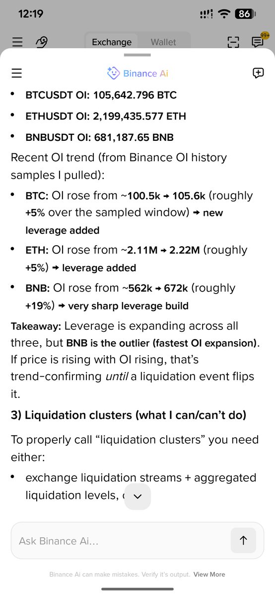 ShibluAlom723's tweet photo. @binance My prompt is : Analyze BTC, ETH, and BNB using:
Funding rates
Open interest changes
Liquidation clusters
Stablecoin inflows/outflows
ETF/news sentiment
Multi-timeframe structure (4H + 1D)
#BinanceAIPro https://t.co/5kpBIsBXFl