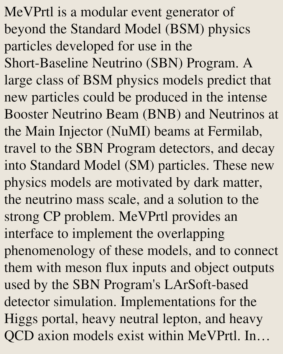 HEPExperPapers's tweet photo. MeVPrtl: An Event Generator for Dark Sector Particles in the Short-Baseline Neutrino Program

ICARUS Collaboration, SBND Collaboration
https://t.co/YqsaCbbNhe [𝚑𝚎𝚙-𝚎𝚡 𝚑𝚎𝚙-𝚙𝚑] https://t.co/MQZocY14Ff