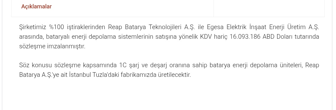 PiyasaTturkiye's tweet photo. #YEOTK YEO, 16.093.186 USD tutarında depolama sistemleri satışı sözleşmesi imzaladı. https://t.co/RnMhACCLd6