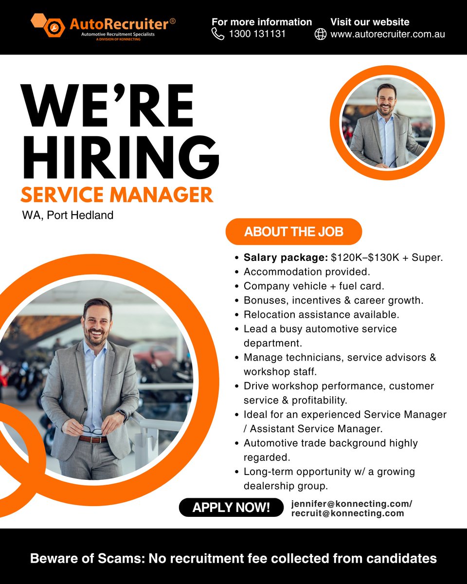 Autorecruiter2's tweet photo. Hiring! Service Manager to lead bustling workshop in WA.

Apply today to jennifer@konnecting.com or recruit@konnecting.com, or call 1300 131 131 for a confidential discussion.

#AutomotiveJobs #ServiceManager #PortHedlandJobs #WAJobs https://t.co/NT8ZvAIyIO