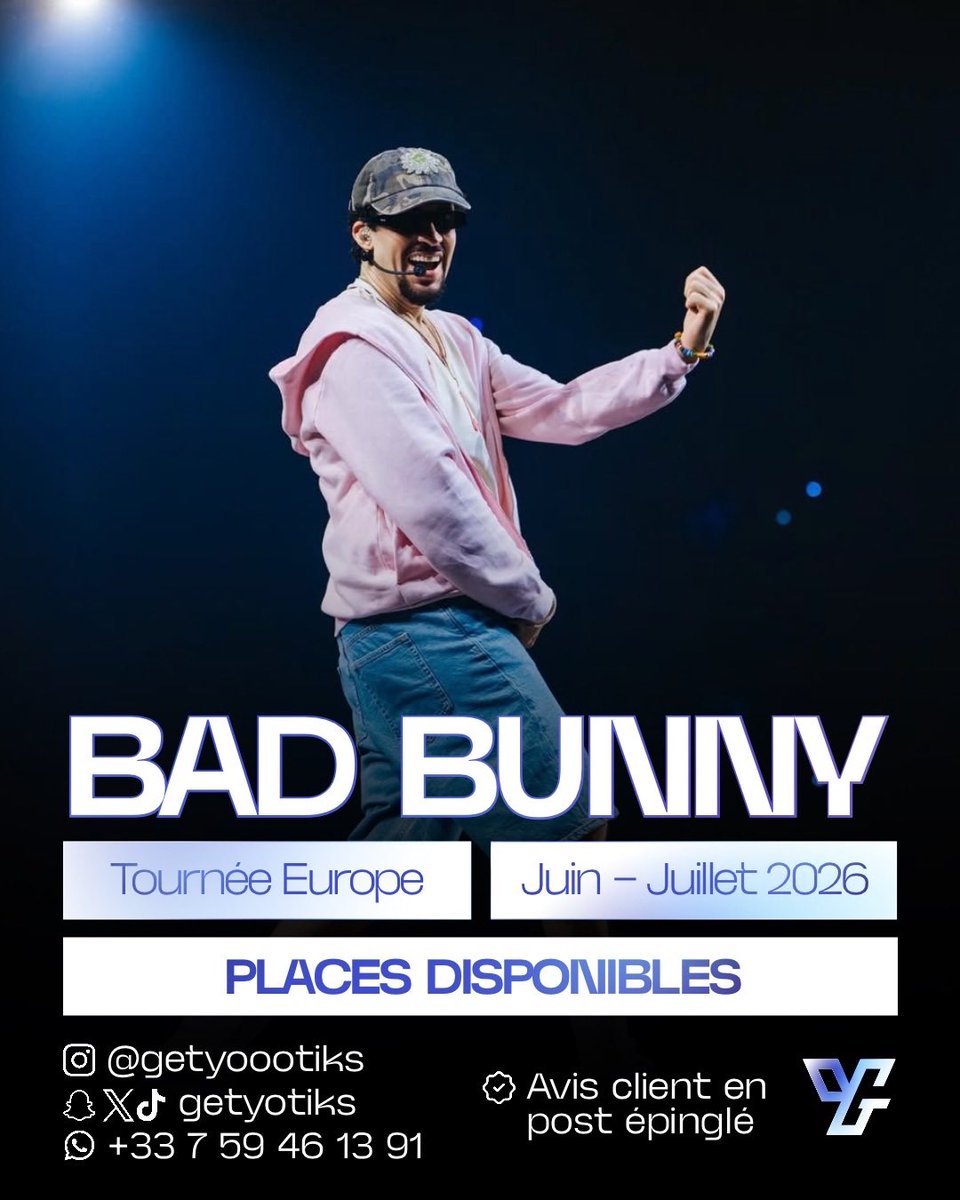 GetYoTiks's tweet photo. Plusieurs places à vendre pour #BadBunny à Paris et Marseille en assise et debout
Plusieurs places déjà vendus et plusieurs réservations déjà effectués pour de nombreux évents.
📌Legit check/Avis client en épinglé et sur insta (Getyoootiks)
+ d’infos en DM➡️📨
Avis client en épinglé ⬇️
#BadBunnyTour #badbunnytickets #dtmf  #DTMFWorldTour #debitirarmasfotos #badbunnyparis
