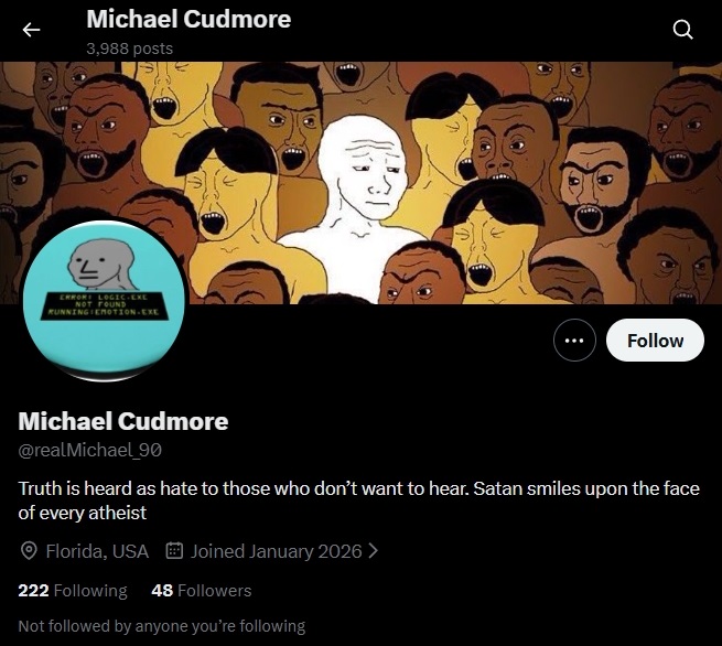MrTedLouis's tweet photo. @ditzkoff @realMichael_90 I just wanted to see the follower count, but god damn, look at that banner. Dude's genuinely terrified of minorities. https://t.co/HABiVT1sGU