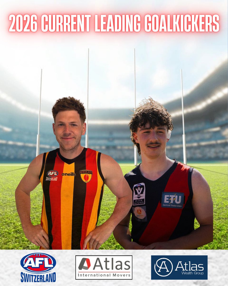 AFLSwitzerland's tweet photo. 1/7 
🇨🇭🇦🇺🏉 2026 Leading Goalkickers 🏉🇦🇺🇨🇭

Accounts have been opened and race to be the 2026 Leading Goalkicker Medalist is well and truly on! https://t.co/a7ZJ4xNHth