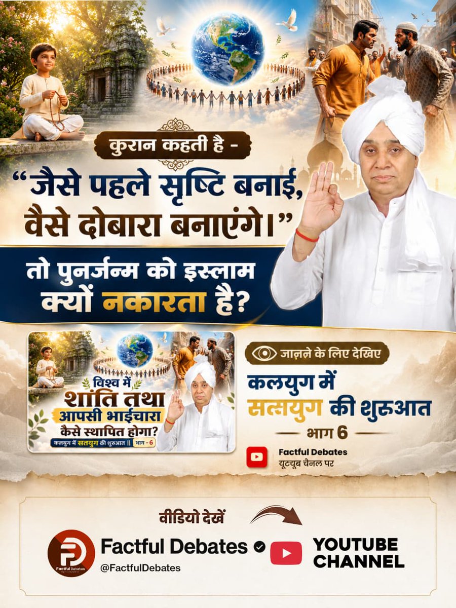 Satkabirkiraza's tweet photo. कुरान कहती है

"जैसे पहले सृष्टि बनाई, वैसे दोबारा बनाएंगे।"

तो पुनर्जन्म को इस्लाम क्यों नकारता है?

विश्व में शांति तथा आपसी भाईचारा कैसे स्थापित होगा?
#Kalyug_Mein_SatyugKiShuruat6

Watch Factful Debates Yt https://t.co/IYDHw0WKkH
