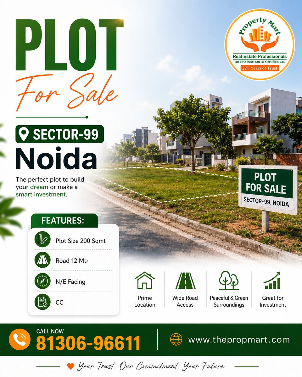 Property_Mart's tweet photo. 🏡 Dreaming of building your perfect home in Noida?Own a premium 200 Sqmt plot in Sec-99 one of Noida’s fastest-growing locations!
✅ 12 Mtr Road
✅ N/E Facing
✅ Perfect for Home & Investment
📞 81306-96611
🌐 www.thepropmart
#Noida #PlotForSale #RealEstate #PropertyMart https://t.co/j4TyTkISS0