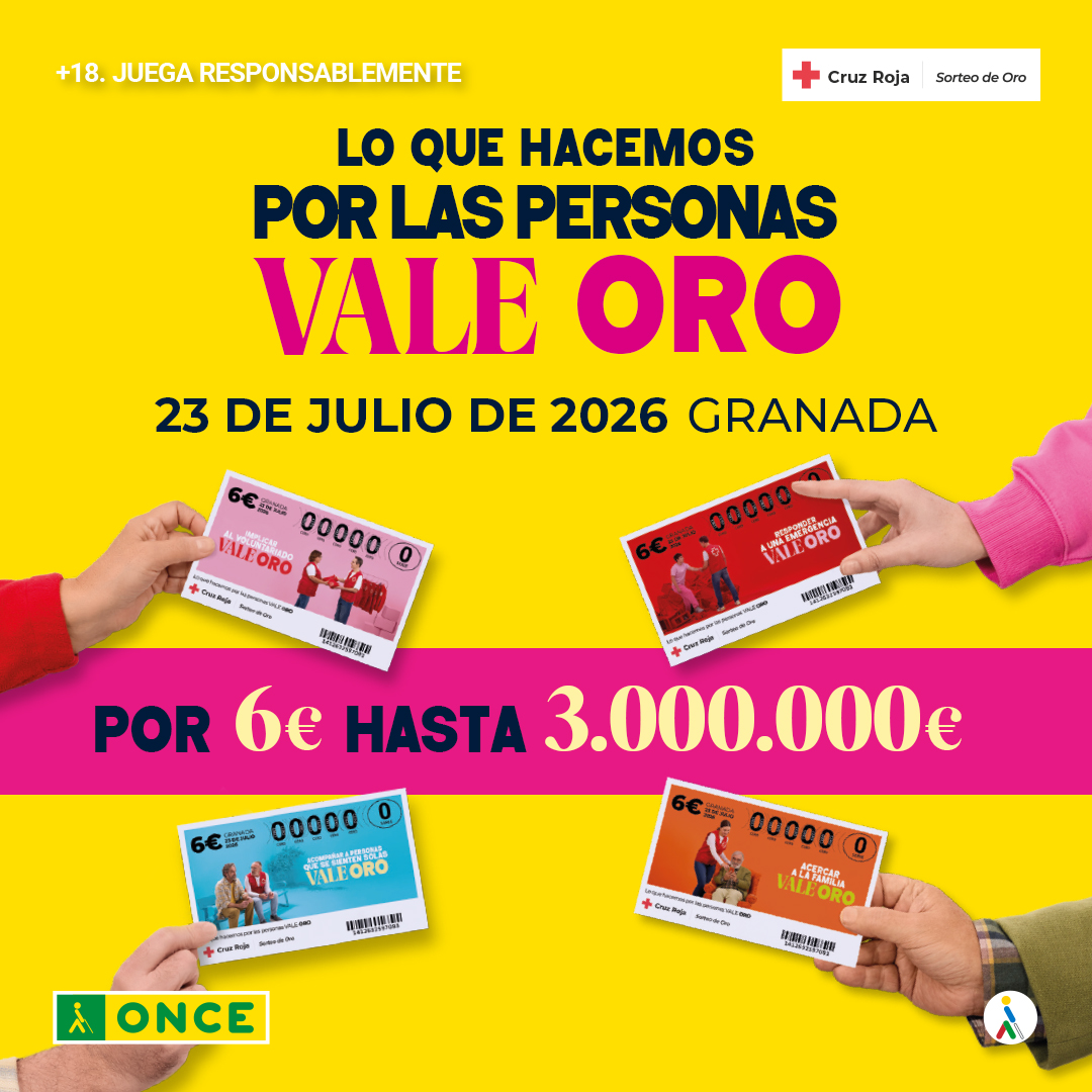 JuegosONCE's tweet photo. Vuelve el sorteo que Vale Oro ➡️ el @sorteodeoro de @cruzrojaesp ♥️ Pídele tu cupón a tu vendedor más cercano y, además de poder ganar 3.000.000€, ayudarás a quienes más lo necesitan. Lo que hacemos por las personas vale oro 🤝

#SorteoDeOro https://t.co/wMqDYgvLAE