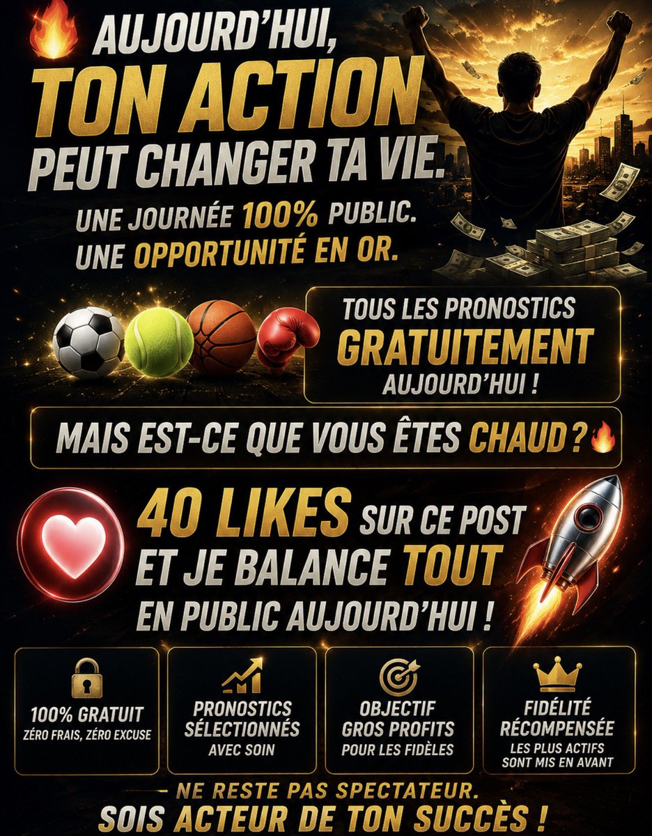 ElprofessorBET's tweet photo. 🔥 J’ai envie de faire une journée 100% PUBLIC pour faire encaisser les plus fidèles 💸

Mais est-ce que vous êtes chaud ? 

❤️ 40 likes sur ce post et je balance TOUT en public aujourd’hui 🚀

#TeamParieur #Parionssport #Gambling𝕏 https://t.co/ssSjQt4V2a