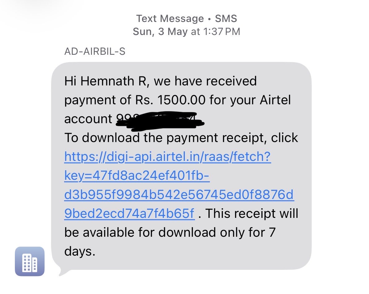 itzhrs's tweet photo. @Airtel_Presence i hv dm’d my contact number &amp; the payment receipt link is expired https://t.co/EAz1sqrCZf