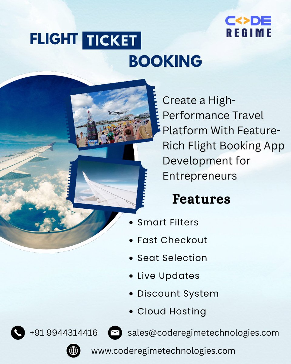 RegimeCode's tweet photo. We provide professional flight booking app for entrepreneurs https://t.co/teAHl8wsxk

#FlightBooking #FlightBookingApp #FlightBookingAppDevelopment #Startup #BusinessIdeas  #USA #UAE #UK #Canada #GrowthMindset #Growth #Entrepreneurship  #BestFlightBookingApp   #Coderegime https://t.co/uOvzAtUvR9